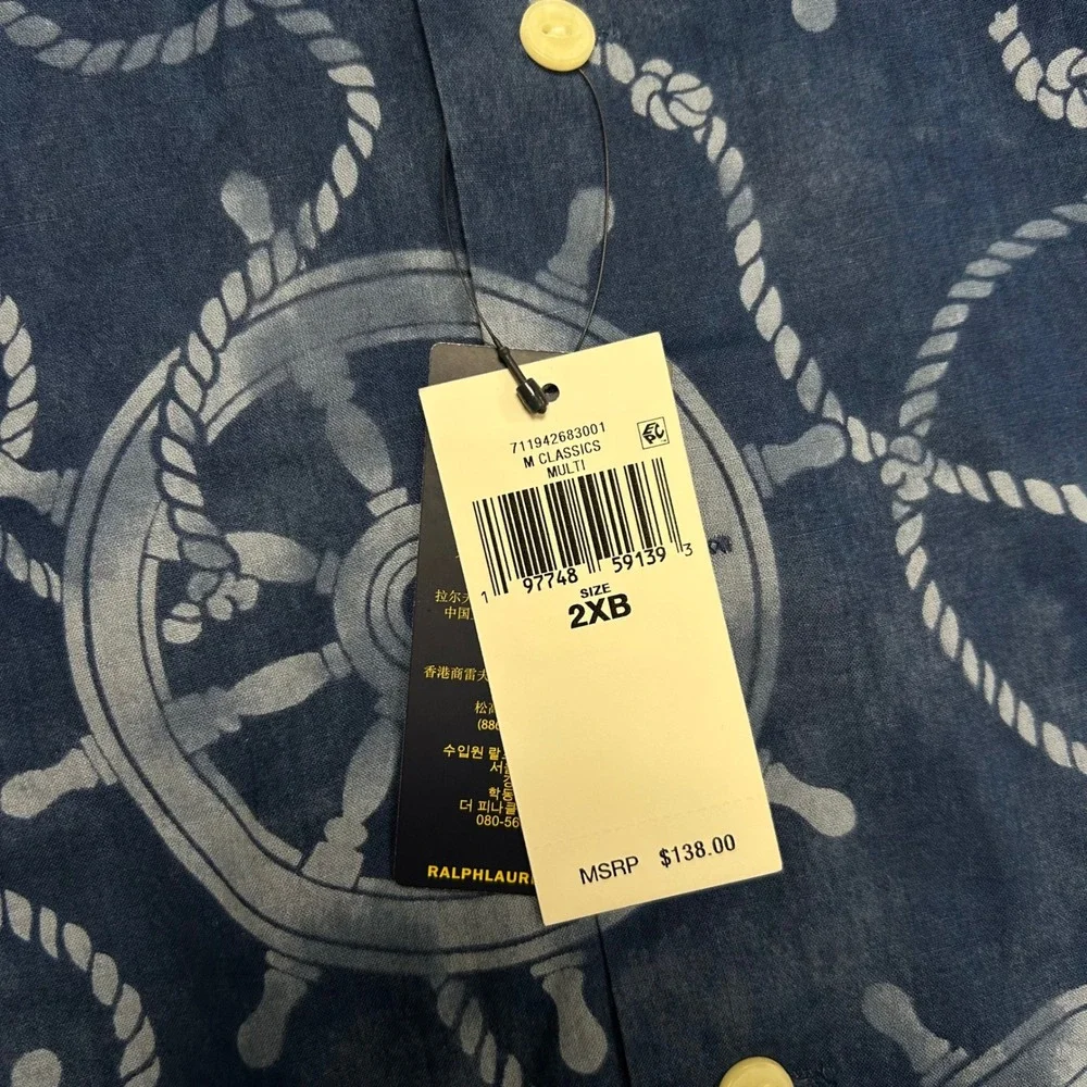 NWT Polo Ralph‎ Lauren Cotton Linen Printed Camp Shirt Men Size 2XB Nautical